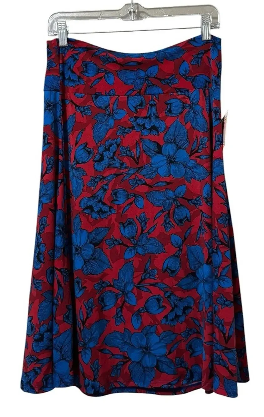 LuLaRoe Women Size XL Azure Floral Midi Skirt Stretch Cottagecore Teacher NWT